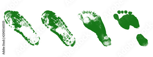 Obraz na plátně Green footprints and shoe marks set isolated on transparent background useful for forensic investigation crime scene tracking human walking paths path step direction green