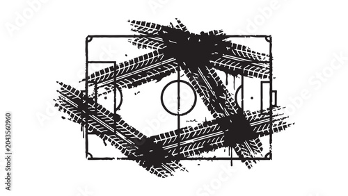 Canvastavla Abstract Soccer Pitch Graphic with Heavy Tire Treads and Splatter Effects