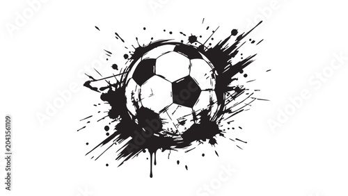 Energetic Soccer Ball with Grunge Ink Splatter Effect