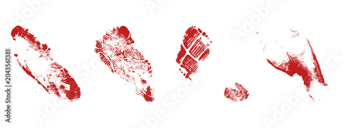 Cuadro en lienzo Red shoe footprints isolated on transparent background, representing movement or evidence from a crime scene, indicating direction and trail