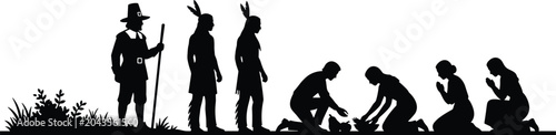 Foto Historic Indigenous Community Silhouette Scene with Traditional Ceremony Gatheri