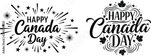 Fotografía Silhouette Happy Canada Day Fireworks and Leaves Graphic