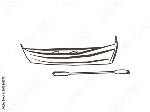 Rowboat with oars in simple sketch style. The illustration represents water travel, fishing, recreation and traditional boating