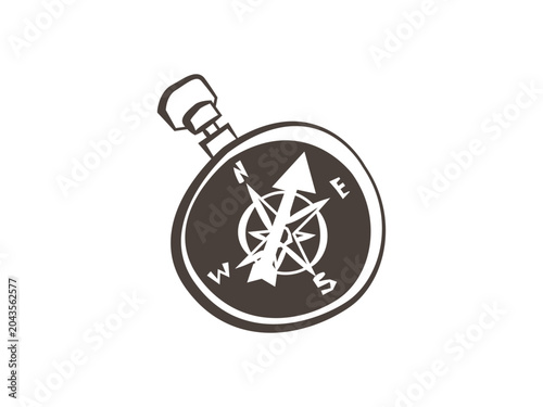 Compass with cardinal directions in simple sketch style. The illustration represents navigation, orientation, exploration and wayfinding