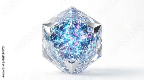 Faceted Crystal Gemstone Isolated Showing Inner Glow and Energy