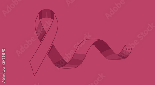 Stylized pink awareness ribbon with a wave effect on a matching solid pink background representing breast cancer support.