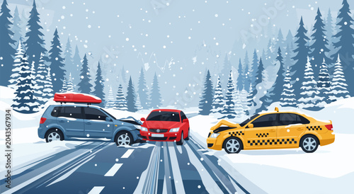 Foto Winter Road Accident Vector Illustration of Multiple Cars Collided on Snowy High