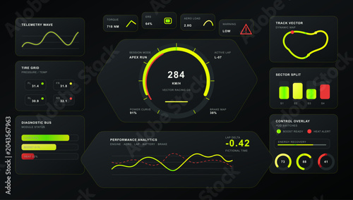 Obraz na plátně Racing Telemetry Dashboard HUD UI Vector