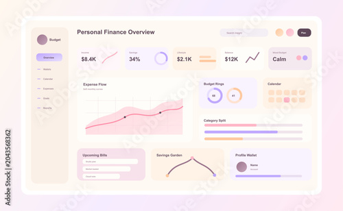Personal Finance Overview Dashboard UI Vector