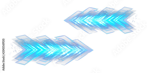 Light Arrow Blue Glow Futuristic Direction Set with Digital Technology Effect on Transparent Background