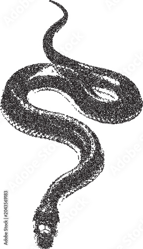 Snake y2k brutalist stipple graphic, Reptile body retro halftone vector transparent png isolated, Animal 2000s photocopy grunge tattoo design