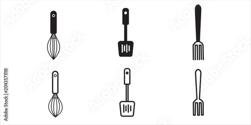 Konstfotografi Kitchen utensils icon bundle
