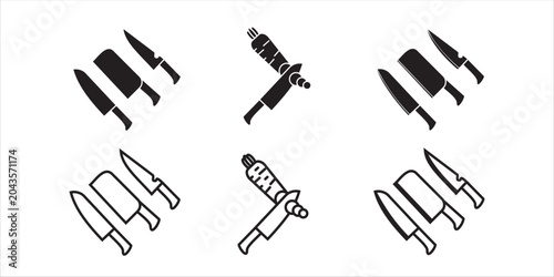 Bild auf Leinwand Kitchen knife and cutting vegetable icon bundle