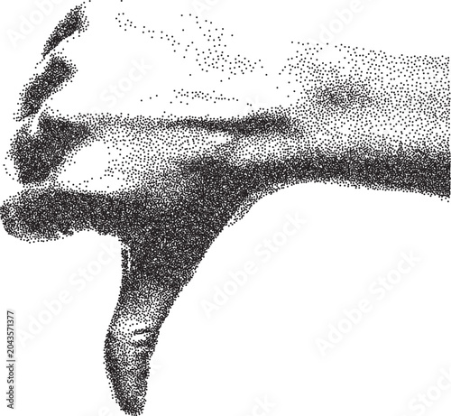 Thumb down y2k brutalist stipple graphic, Hand gesture retro halftone vector transparent png isolated, Rejection 2000s photocopy grunge tattoo design