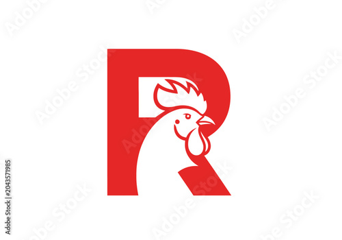 Foto Minimalist red letter R rooster chicken logo icon
