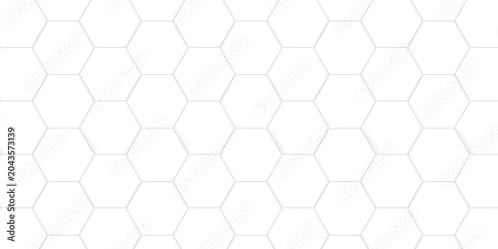 Fototapeta premium Abstract White hexagonal paper background. Luxury digital white grid cover Pattern. Futuristic emboss honeycomb mosaic white background. geometric mesh cell texture. modern futuristic wallpaper.