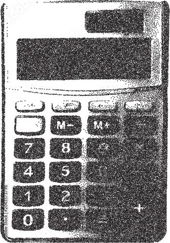Calculator y2k brutalist stipple graphic, Math tool retro halftone vector transparent png isolated, Office device 2000s photocopy grunge tattoo design