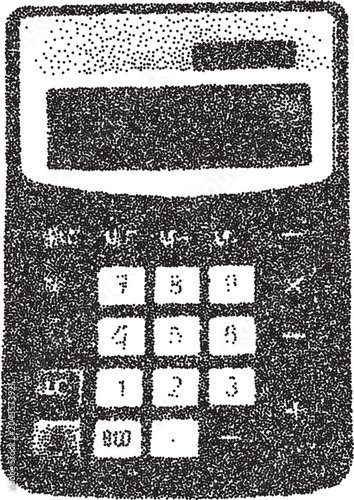 Calculator y2k brutalist stipple graphic, Math tool retro halftone vector transparent png isolated, Office device 2000s photocopy grunge tattoo design