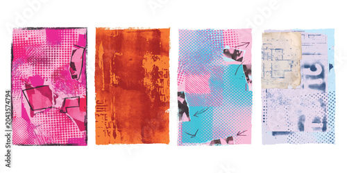 Fotografija Set of four artistic abstract collage posters with vibrant colors and geometric