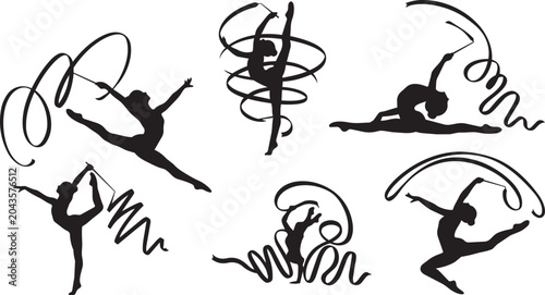 Gymnastics, gymnast, silhouette, vector icons, athletic poses, sports illustrations, fitness graphics