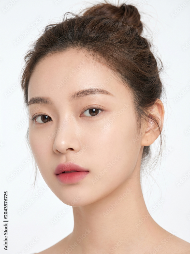 Fototapeta premium Korean beauty editorial portrait, korean beauty trend, Clean Beauty Studio Portrait