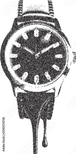 Wristwatch y2k brutalist stipple graphic, Watch retro halftone vector transparent png isolated, Melting time 2000s photocopy grunge tattoo design