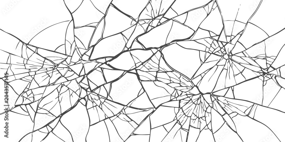 Obraz premium Black and white texture of broken glass with sharp cracks and spider web patterns for a modern design look