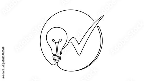 A line drawing of a lightbulb and checkmark.