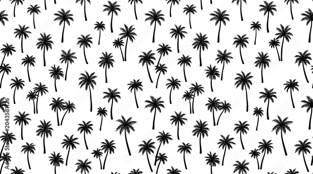 Fototapeta premium Tropical palm tree silhouette seamless pattern for summer beach design, exotic vacation background, and nature-inspired decoration