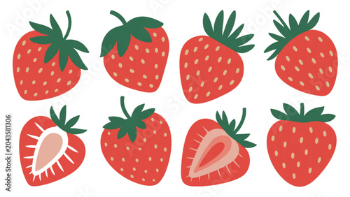 Schilderij op canvas Fresh red strawberries arranged in a playful cluster