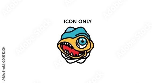 Cartoon fish head with blue hat.