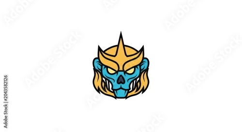 Cartoon blue demon head with crown.
