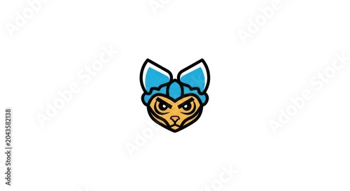 Cartoon animal face with blue ears.