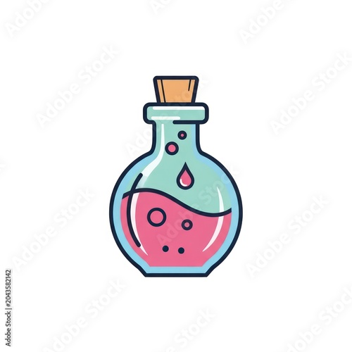 Cartoon illustration of pink potion bottle.