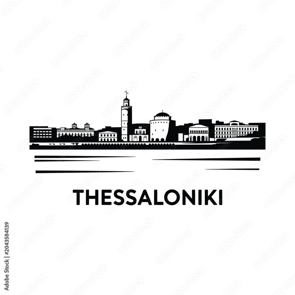 Naklejka premium thessaloniki skyline silhouette on white background cityscape