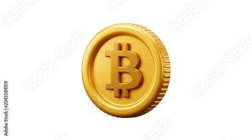 Golden bitcoin coin isolated on transparent background for cryptocurrency concepts
