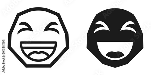 Cuadro en lienzo Joyful face icon in outline and solid styles on white background with clean copy