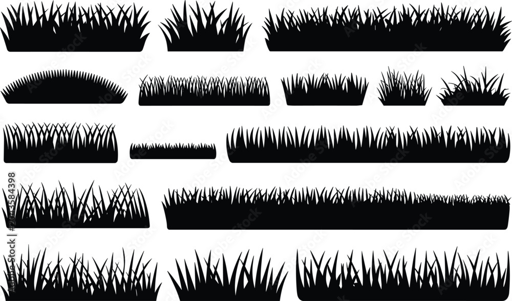 Obraz premium Green grass collection isolated on white, various bundles of lush natural vegetation