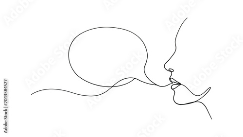 Continuous line drawing of a woman speaking.