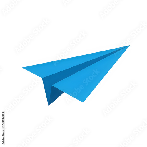 Blue paper airplane flying forward