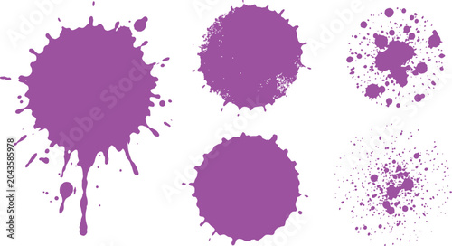 Fotografía Set of purple ink splatter shapes and isolated artistic paint splashes with spla