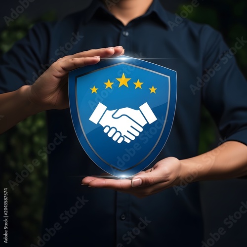 Handshake shield with stars illustration trust security and partnership concept