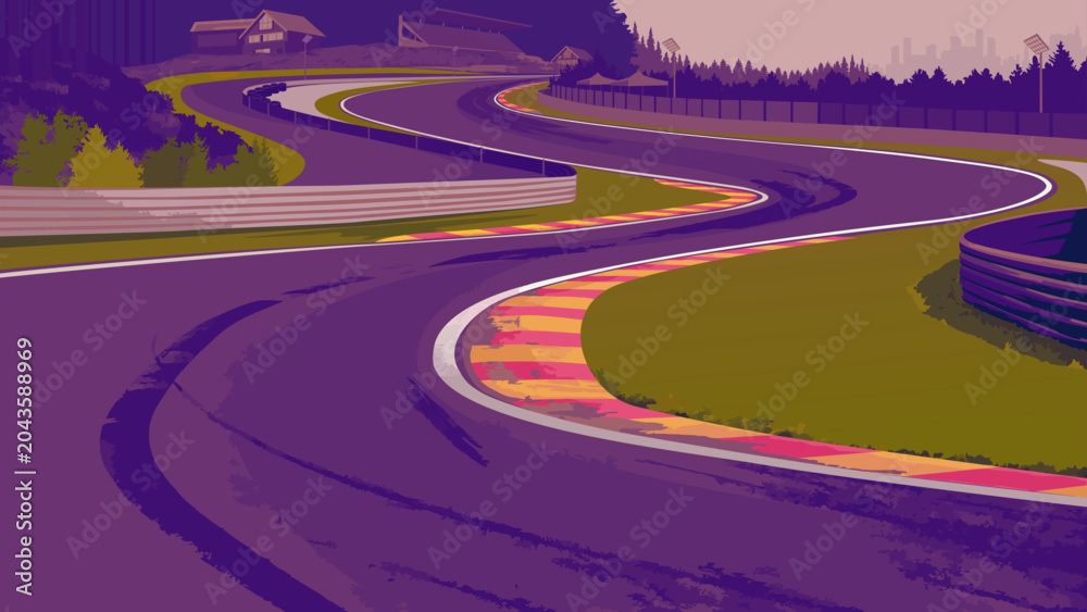 Naklejka premium Vector illustration of racing circuit track with curves and chicane