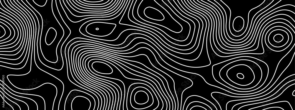 Obraz premium Abstract topography pattern lines sea map area space geometric strip whit color grid line topo map black background. depicting elevation changes in an abstract representation.