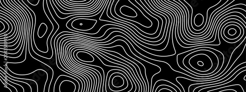 Fotografie Abstract topography pattern lines sea map area space geometric strip whit color grid line topo map black background