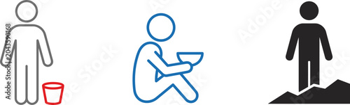 Konstfotografi Poverty and Humanitarian Crisis Icon Set Depicting Hunger, Water Scarcity, and R