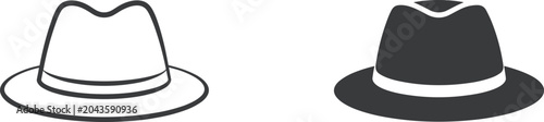 Photos Fedora Hat Icons Outline and Filled on White Background vector illustration