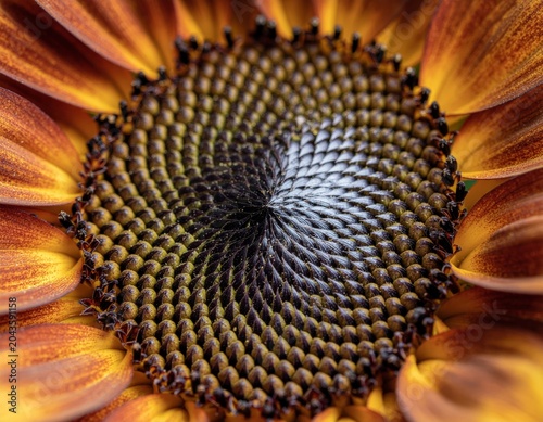 Close-up of a Sunflowers Fibonacci Spiral Seed Pattern.