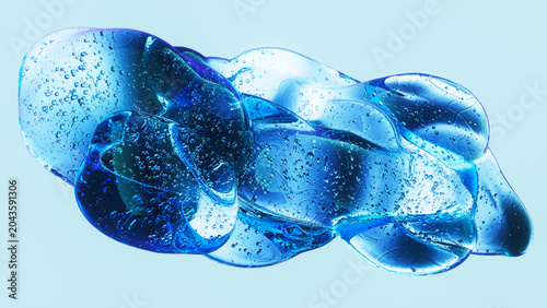 Blue gel bubbles in hydrating skincare innovation composition