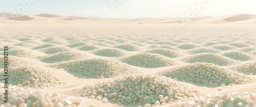 Soft sand dunes covered with small light pebbles in desert.